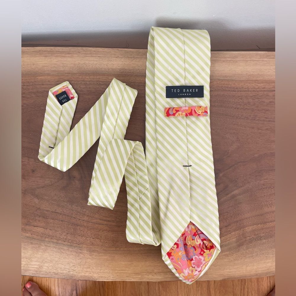 Ted Baker London Green Diagonal Stripe Lux Designer 100% Silk Men’s Necktie 61”